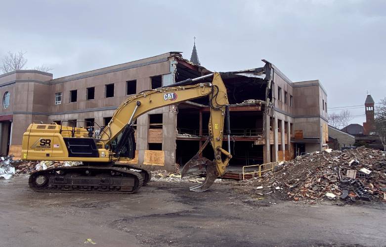 The demolition of the former Department of Justice building off of Capitol Steet is coming along on Thursday, March 28, 2024. The area will become a parking garage for the State House once it is completed.