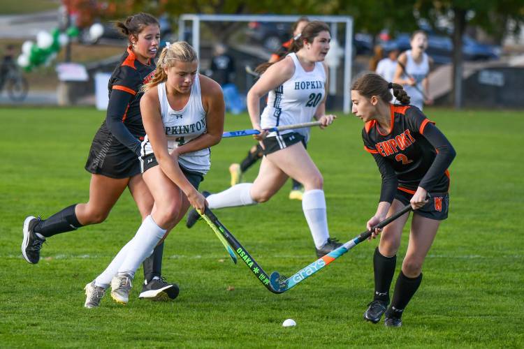 Hopkinton’s Autumn Meier (left) dribbles up the field during a game on Tuesday. Hopkinton’s Autumn Meier (left) dribbles up the field during a game on Tuesday.