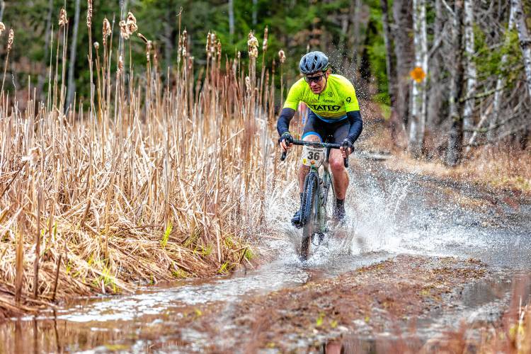 Riders participating in the third annual Pavement Ends Gravel Race that took cyclists through Henniker, Weare and Deering on April 6, 2024.