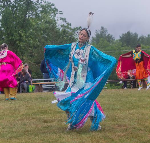 Head dancer Elizabeth Hoover performs during the Shall Dance at the 17th Annual Intertribal Powwow at the Mt. Kearsarge Indian Museum. July 9, 2016 (JENNIFER MELI / Monitor Staff)