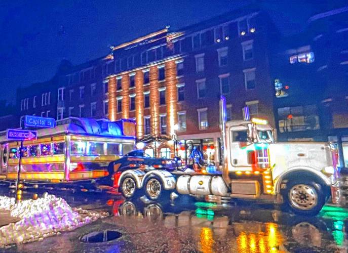 The 1942 Silk City Diner arrived in downtown Concord around 2 a.m. Wednesday. The diner will provide an events space at the new Arts Alley development next to the Bank of New Hampshire Stage.