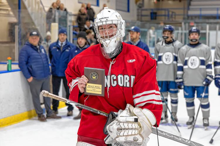 Concord freshman goalie Carter Heise received the Brian C. Stone Memorial Christmas Tournament MVP award.