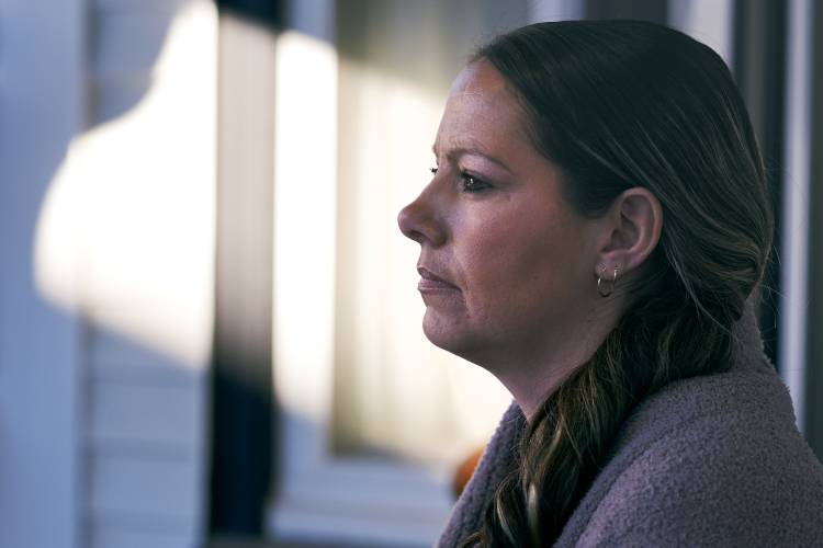 Kristina Amyot sits on the porch of a sober-living home, where she resided for about two years, at the Hope on Haven Hill, a residential, outpatient and recovery support service provider for pregnant, post-partum and parenting women, Friday, Jan. 12, 2024, in Rochester, N.H. Amyot, 36, spent more than half her life struggling with addiction, mainly to heroin. Drug overdose deaths in New Hampshire have increased in recent years, and some residents want to hear more from the...