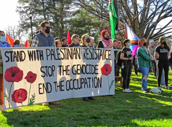 UNH students gathered on Thompson Hall Lawn Thursday to demand the college divest from Israel and any companies that support Israeli war efforts.