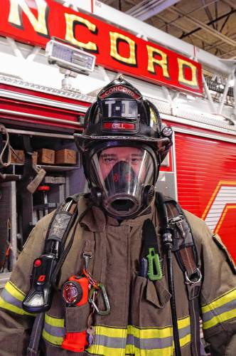 With recently-approved city funding, Concord Fire Department will be among the first in the country to obtain structural gear, worn here by Firefighter-EMT Ian Gill, free from PFAS chemicals. With recently-approved city funding, Concord Fire Department will be among the first in the country to obtain structural gear, worn here by Firefighter-EMT Ian Gill, free from PFAS chemicals.