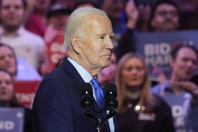 President Joe Biden pauses as a protester interrupts him at an event on the campus of George Mason University in Manassas, Va., Tuesday, Jan. 23, 2024, to campaign for abortion rights, a top issue for Democrats in the upcoming presidential election. (AP Photo/Alex Brandon) President Joe Biden pauses as a protester interrupts him at an event on the campus of George Mason University in Manassas, Va., Tuesday, Jan. 23, 2024, to campaign for abortion rights, a top issue for Democrats in the upcoming presidential election. (AP Photo/Alex Brandon)