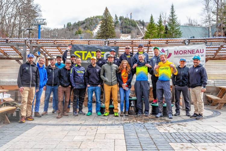 Participants in the third annual Pavement Ends Gravel Race celebrate after completing the 40-mile course on April 6, 2024.