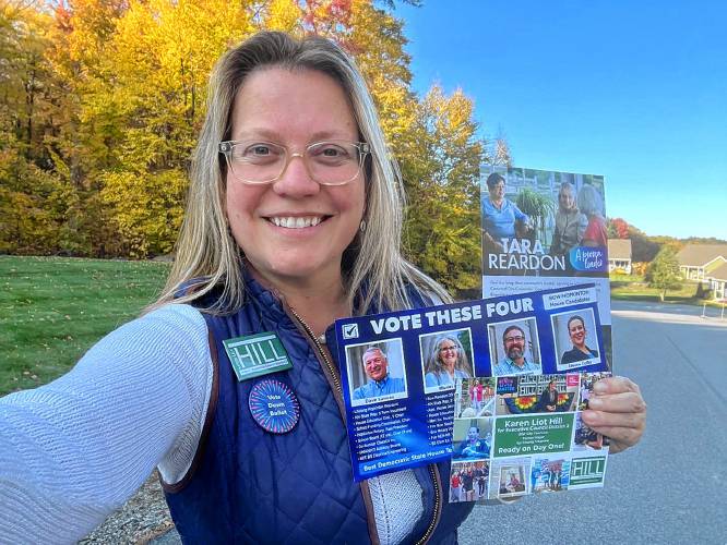 Karen Liot Hill door-knocking in Bow before the elections