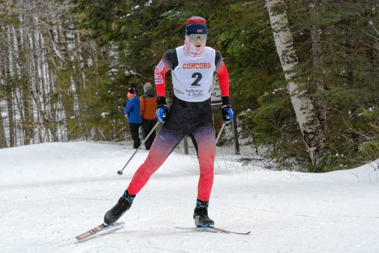 Concord’s Dean Ayotte skis in a Nordic skate race at Waterville Valley on Wednesday. Ayotte finished second to lead Concord to second place as a team at the eight-team event.