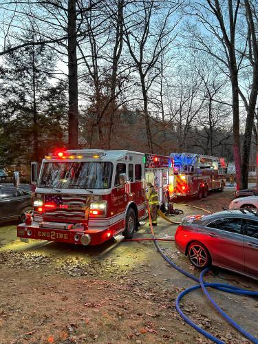 Bow firefighters responded to 302 Page Road at 5:13 a.m. Sunday for reports of a fire on a porch. The single family home was badly damaged but no one was hurt.