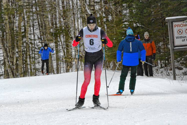 Concord’s Sebastian Christie skis in a Nordic skate race at Waterville Valley on Wednesday. Christie finished third to lead Concord to second place as a team at the eight-team event. 