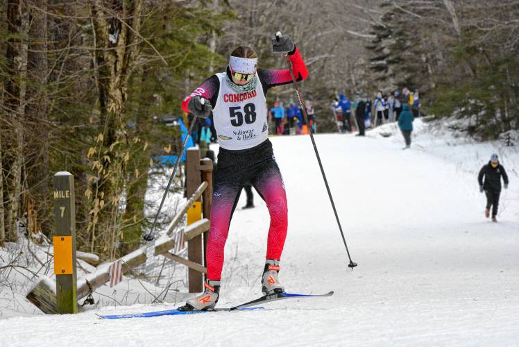 Concord’s Mahalie Burdette skis in a Nordic skate race at Waterville Valley on Wednesday. Burdette finished seventh to lead Concord to second place as a team at the eight-team event.