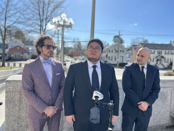 Dartmouth College Ph.D. student Xiaotian Liu addresses reporters following. hearing in New Hampshire's federal court on Tuesday, surrounded by lawyers Ronald Abramson (left) and Gilles Bissonnette. Dartmouth College Ph.D. student Xiaotian Liu addresses reporters following. hearing in New Hampshire's federal court on Tuesday, surrounded by lawyers Ronald Abramson (left) and Gilles Bissonnette.
