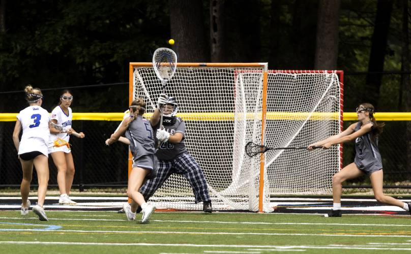 Merrimack Valley goalie Taylor Gionet stops a goal against Merrimack during the second half at the D-III semifinals on Sunday, June 8, 2025.