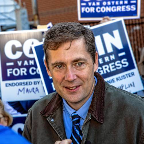 Candidate Colin Van Ostern leaves Ward 5 after voting in the Democratic primary in the state’s 2nd Congressional District on Tuesday morning, September 10, 2024.