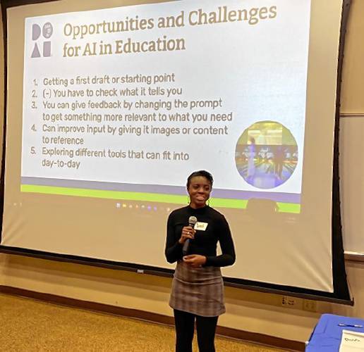 Dr. Randi Williams of Day Of AI during a presentation to educators at NHTI on March 18. Dr. Randi Williams of Day Of AI during a presentation to educators at NHTI on March 18.