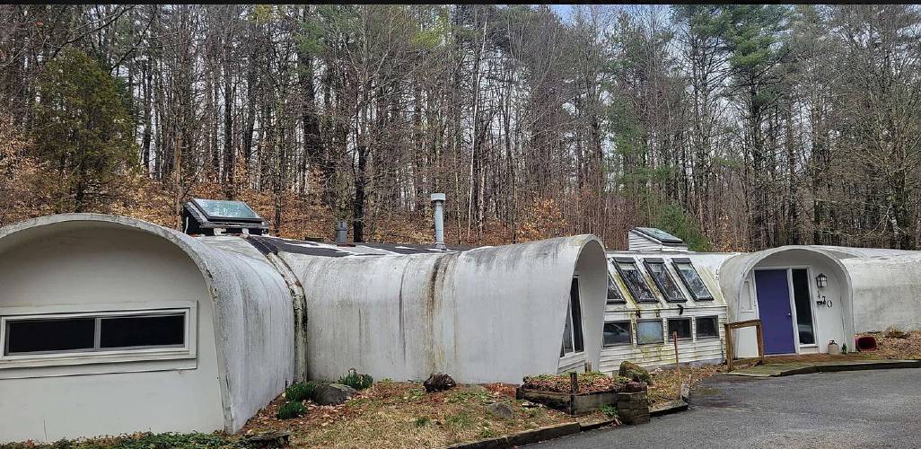 The main entrance to the fiberglass house in Hopkinton.