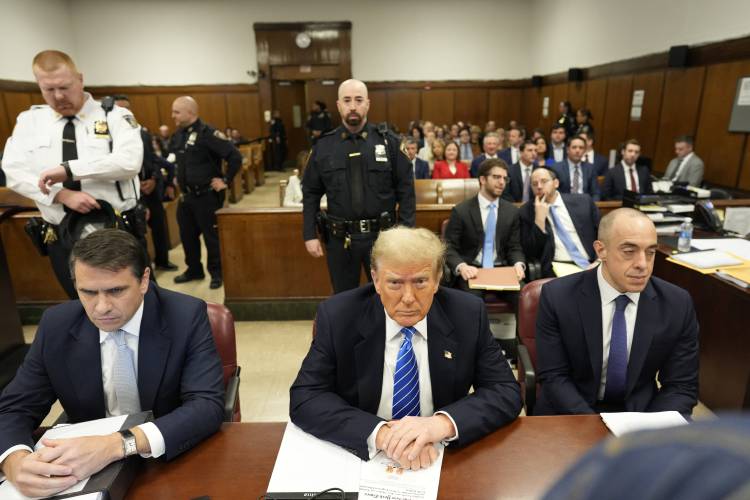 Former President Donald Trump sits in the courtroom at Manhattan criminal court, Monday, May 13, 2024, in New York. (Mark Peterson/New York Magazine via AP, Pool)