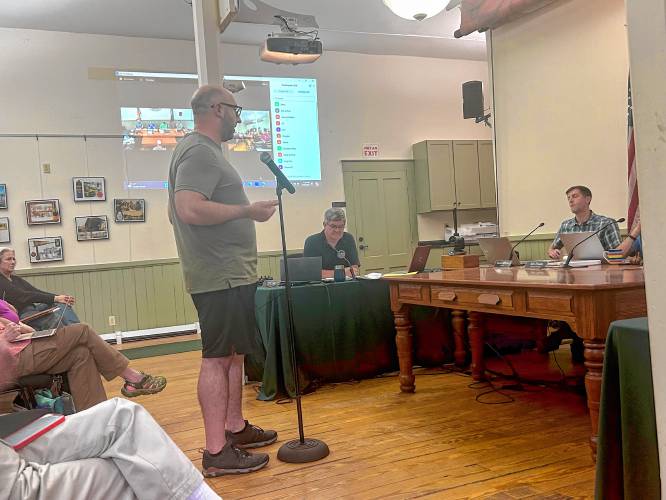 Dave Depiano tells the select board that he is against the pay-by-bag program in Hopkinton