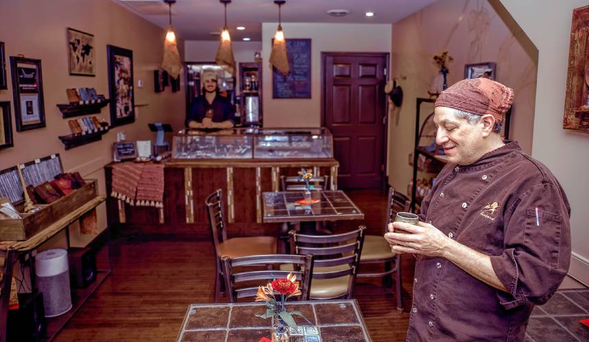 Richard Tango-Lowy, owner of Dancing Lion Chocolate, at his store on Elm Street in Manchester on Wednesday, October 30. 2024. Luxury Travel Guide named Dancing Lion Chocolate the 2024 Top Confectionery Store in the world.