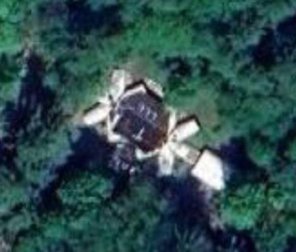 The unusual shape of the Hopkinton fiberglass home, made of a series of connected pods, can be seen on a satellite image taken from Google Earth.