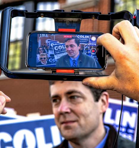 Candidate Colin Van Ostern is interviewed after voting in the Democratic primary in the stateâs 2nd Congressional District at Ward 5 in Concord on Tuesday morning, September 10, 2024.