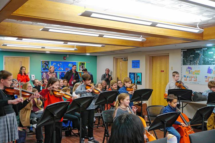A string ensemble of students from Broken Ground Elementary School delighted members of the Concord School Board Monday night with performances of 