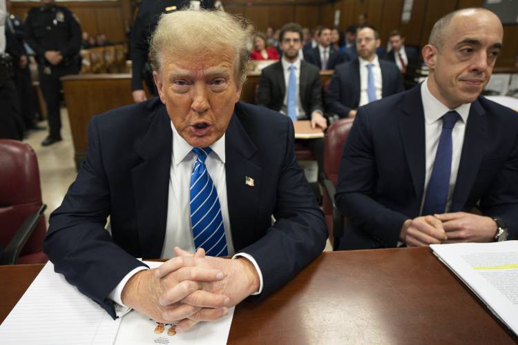 Republican presidential candidate, former President Donald Trump attends his trial at Manhattan Criminal Court in New York on Monday, May 13, 2024. (Steven Hirsch/New York Post via AP, Pool)