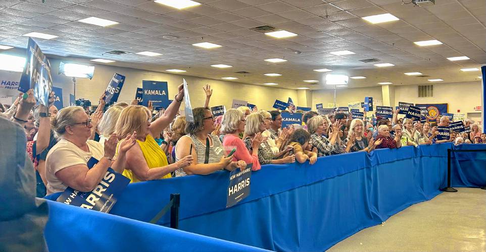 Second Gentleman Doug Emhoff speaks at a campaign event for his wife, Vice President Kamala Harris, in Concord on Wednesday, July 31, 2024.