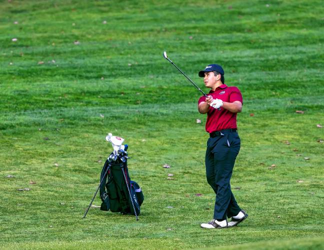 Concord’s Carl Sirrianna hits his second shot on the first hole at Canterbury Woods Country Club on Tuesday.