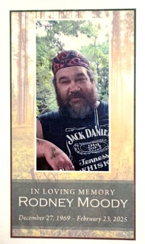 A memory card from the service honoring the life of Rodney Moody.