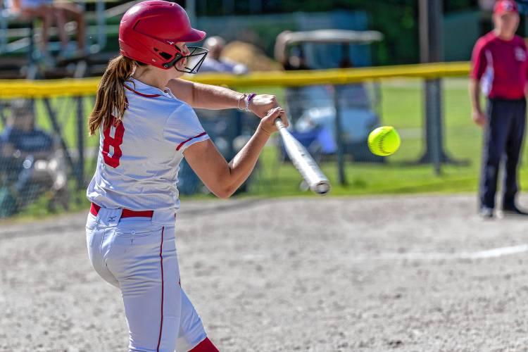 Concord senior Sarah Taylor swings at a pitch during the Tide's 1-0 loss to Portsmouth in the first round of the D-I playoffs on Wednesday, May 29, 2024.