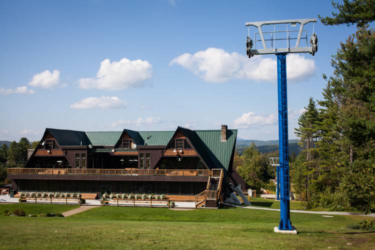 Towers for the new Peak Triple Chair are seen the afternoon after being installed by helicopter at Pats Peak in Henniker on Thursday, Sept. 7, 2017. The new chairlift will double the capacity of the former lift it replaces. (ELIZABETH FRANTZ / Monitor staff)
