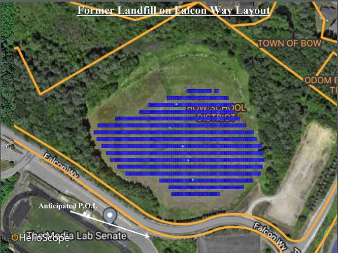 Rendering of the landfill area in Bow on Falcon Way with solar panels Rendering of the landfill area in Bow on Falcon Way with solar panels
