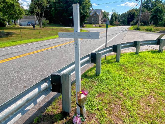 A memorial on Washington Street in Concord at the site where Ian McLauchlan, 63, of Warner, died in a motorcycle crash Monday afternoon.