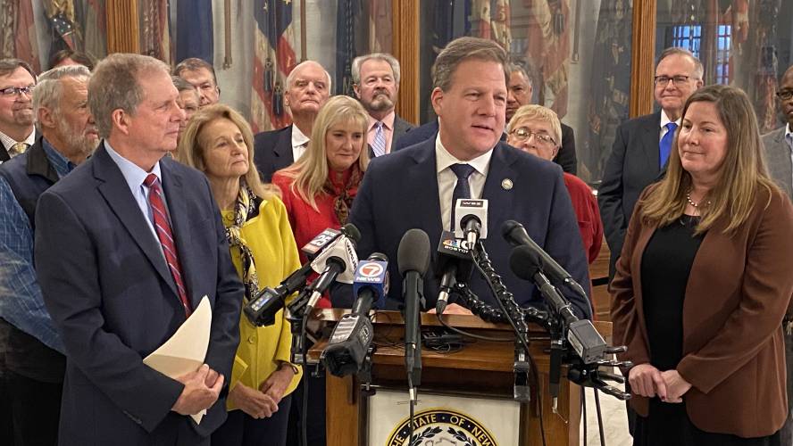Gov. Chris Sununu speaks at the State House in Concord on Wednesday.