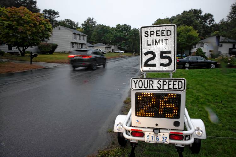 Concord police have put up a speed indicator trailer on Broken Ground Drive to remind drivers how fast they are driving through a residential area.