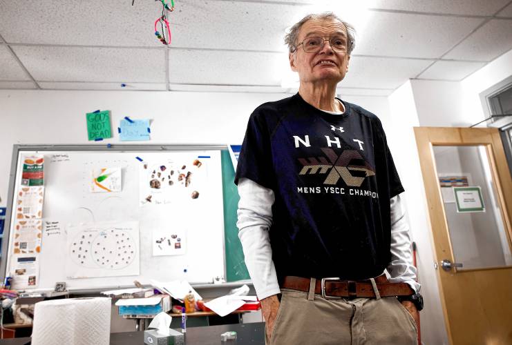 Perry Seagroves stands in his wife, Suzie Seagroves’ classroom at Bishop Brady class on February 19, 2025.