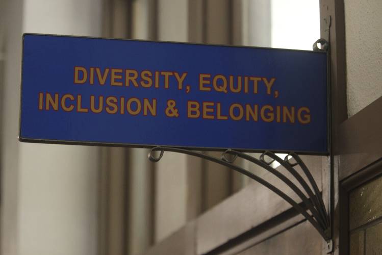 FILE - The sign above the door to the Office of Diversity, Equity, Inclusion and Belonging inside the main administration building on the main University of Kansas campus is seen on Friday, April 12, 2024, in Lawrence, Kan. (AP Photo/John Hanna, File) FILE - The sign above the door to the Office of Diversity, Equity, Inclusion and Belonging inside the main administration building on the main University of Kansas campus is seen on Friday, April 12, 2024, in Lawrence, Kan. (AP Photo/John Hanna, File)