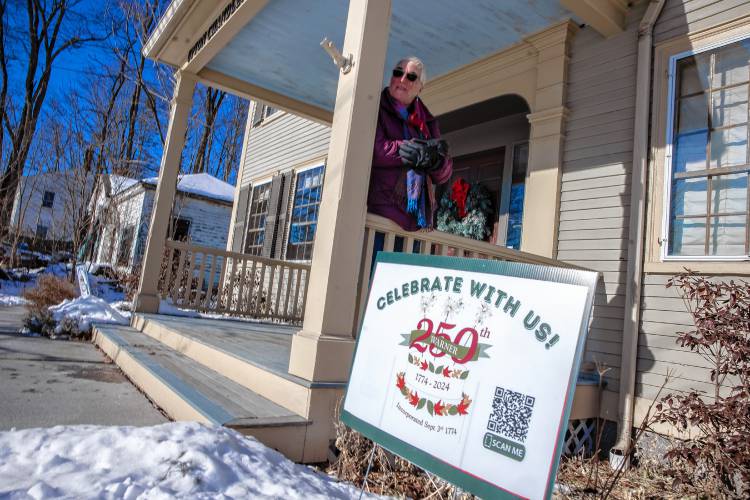 Hometown Hero RebeccaCourser sits on the front porch of the Upton Chandler House Museum in downtown Warner on Wednesday, January 22, 2025. The town of Warner just celebrated its 250th Birthday.
