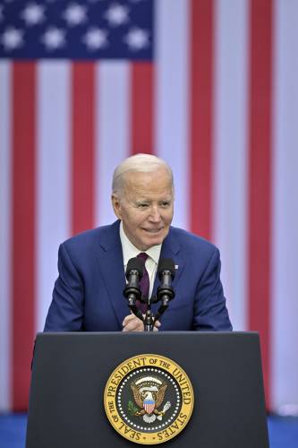President Joe Biden speaks during an event at a YMCA, Monday, March 11, 2024, in Goffstown, N.H. (AP Photo/Josh Reynolds) 