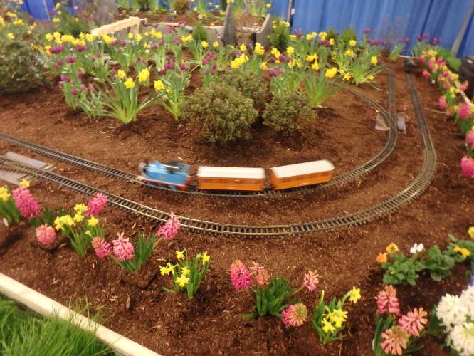 A train at the Vermont Flower Show.