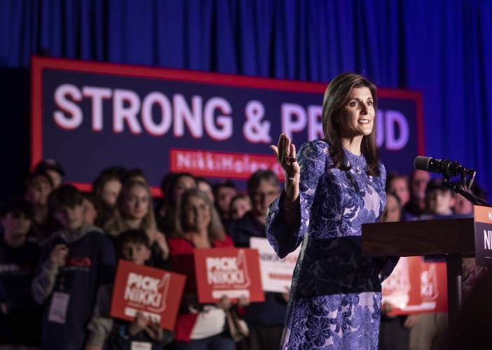 Former Gov. Nikki Haley reassured her supporters she is carrying on in the race against Donald Trump after coming in second in the New Hampshire Primary as she spoke at the Grappone Conference Center in Concord on Tuesday night, January 23, 2024.