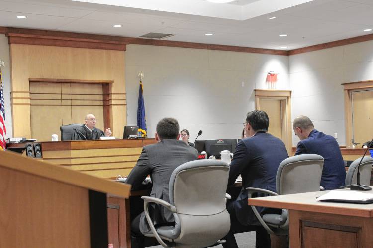 Merrimack County Superior Court Judge John Kissinger speaks to the courtroom during a hearing on evidence obtained in the criminal case against Concord Casino owner Andy Sanborn. 