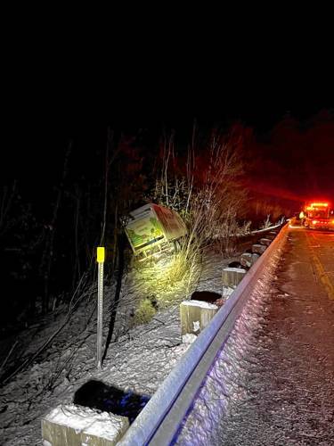 Investigators say a 2022 white Freightliner Cascadia hit a guardrail and then veered off I-89 in Warner late Saturday. The driver was removed from the truck with minor injuries.