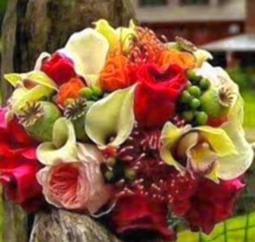 A bright bridal bouquet.