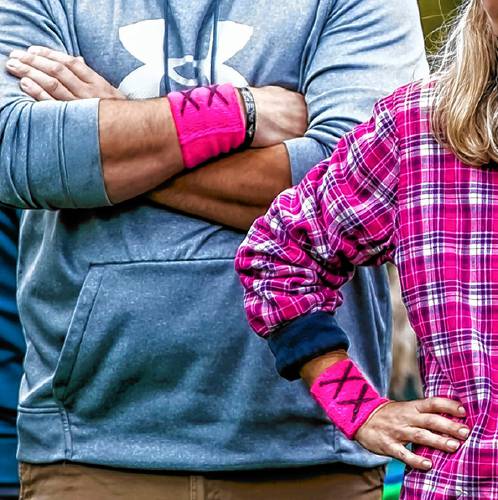 Protesters wear pink armbands on the sidelines of the Bow girls soccer game on Tuesday, September 24, 2024. Protesters wear pink armbands on the sidelines of the Bow girls soccer game on Tuesday, September 24, 2024.