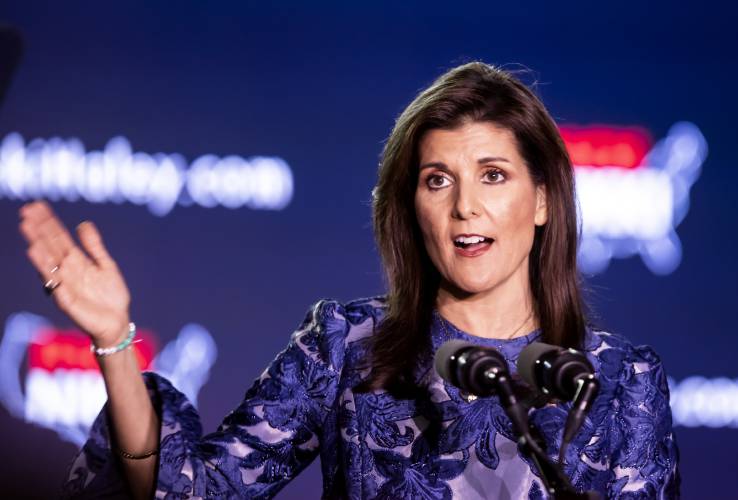 Former Gov. Nikki Haley reassured her supporters she is carrying on in the race against Donald Trump after coming in second in the New Hampshire Primary as she spoke at the Grappone Conference Center in Concord on Tuesday night, January 23, 2024.