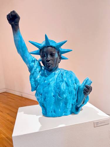 A photo of the sculpture by the African artist Chuke: “Statue of Limitations” (2018) Triton Museum of Art, Santa Clara, CA. A photo of the sculpture by the African artist Chuke: “Statue of Limitations” (2018) Triton Museum of Art, Santa Clara, CA.