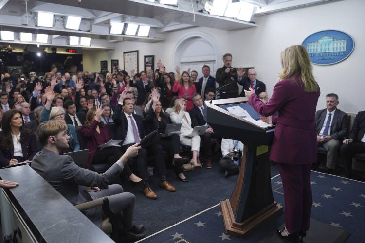 White House press secretary Karoline Leavitt speaks during a briefing at the White House, Tuesday, Jan. 28, 2025, in Washington. (AP Photo/Evan Vucci)